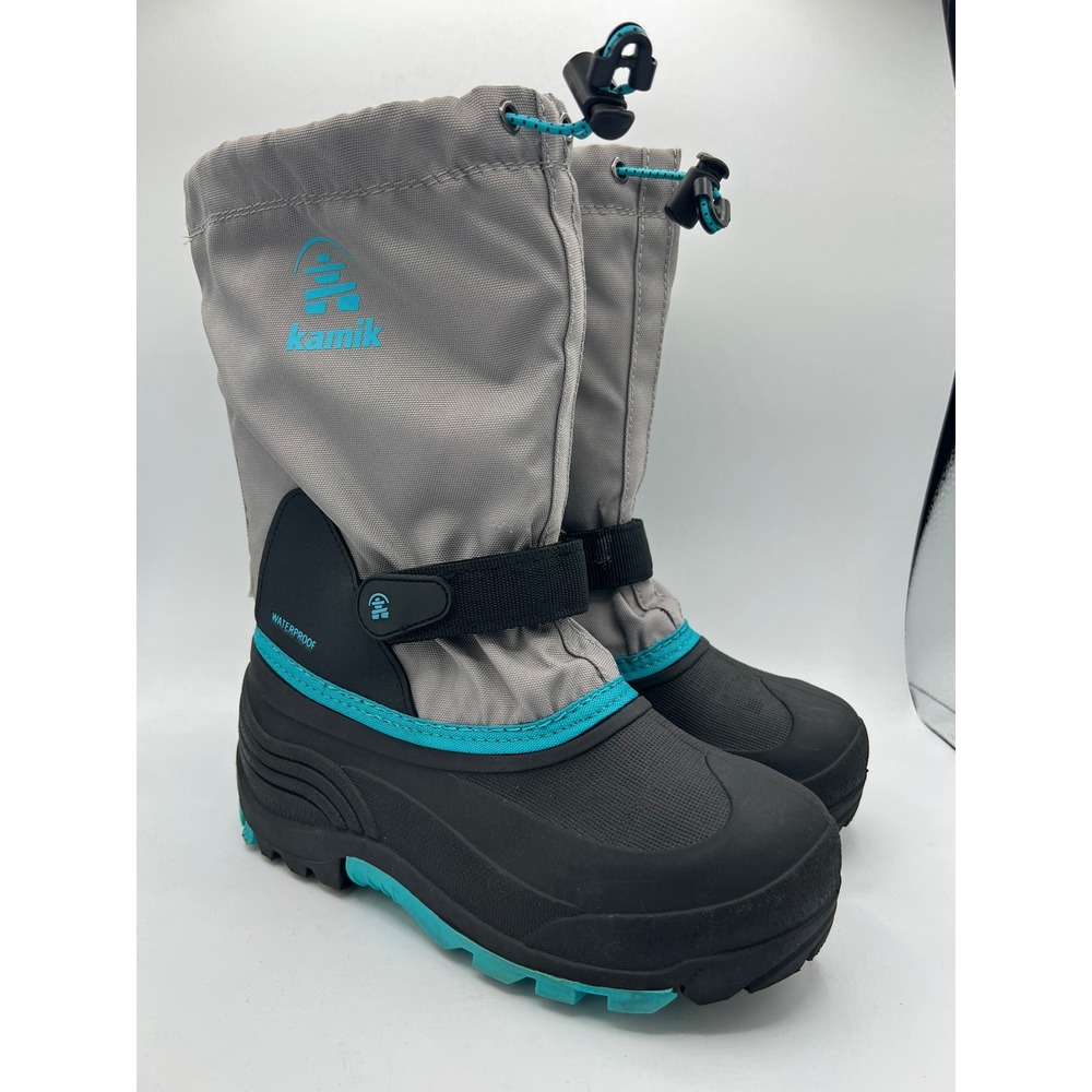 Kamik Waterbug 5 Winter Snow Boots Kids US Sz 5 Black Gray Insulated Waterproof